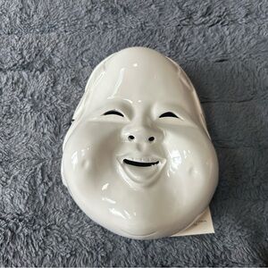Vintage Pier 1 Ceramic Japanese Okame/Daikoku Smiling Face Wall Mask with tags